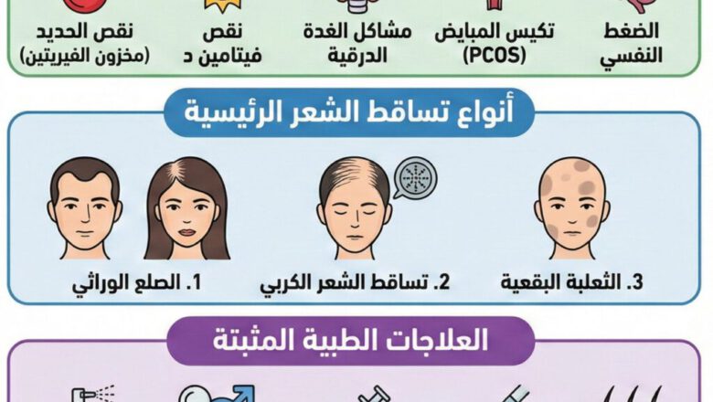 أسباب تساقط الشعر الخفية، والرئيسية، والعلاجات الطبية المثبتة علميا
