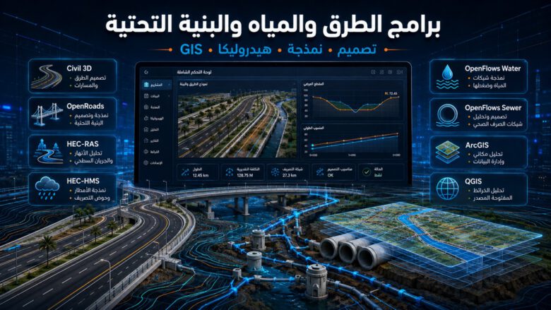 برامج تصميم الطرق والمياه والبنية التحتية والهيدروليكا وGIS