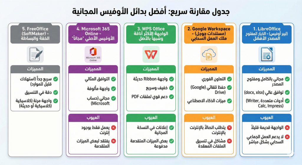 انفوجرافيك: أفضل بدائل الأوفيس المجانية