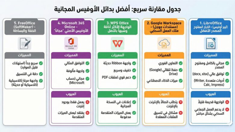 انفوجرافيك: أفضل بدائل الأوفيس المجانية