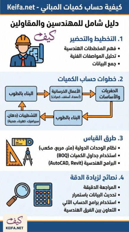 خطوات عملية ومختصرة لحساب كميات الأعمال الإنشائية