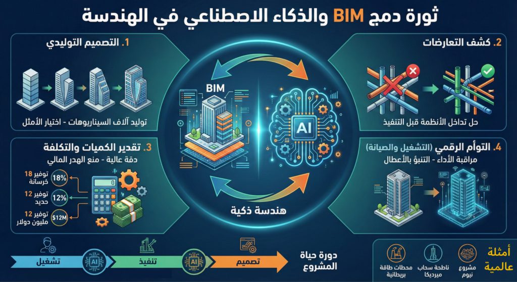 انفوجرافيك: كيف شكل اقتران BIM بالذكاء الاصطناعي ثورة هندسية