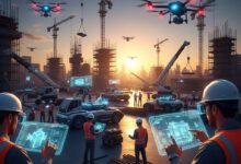 مهندسون في موقع بناء مستقبلي يستخدمون تقنيات متطورة وقوائم فحص رقمية لعام 2026