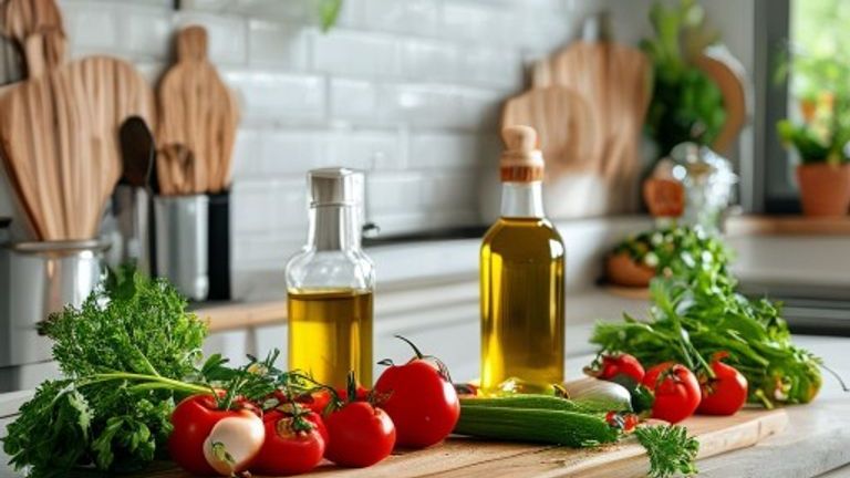 أساسيات الطهي الصحي ومكونات طازجة في المطبخ العصري