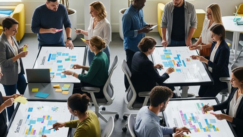 فريق عمل يطبق منهجية Agile في إدارة المشاريع