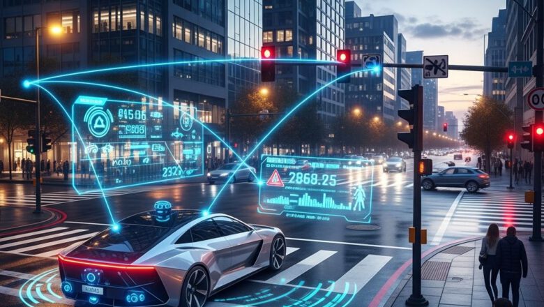 سيارة ذاتية القيادة تتواصل مع البنية التحتية الذكية - مستقبل السيارات في 2035