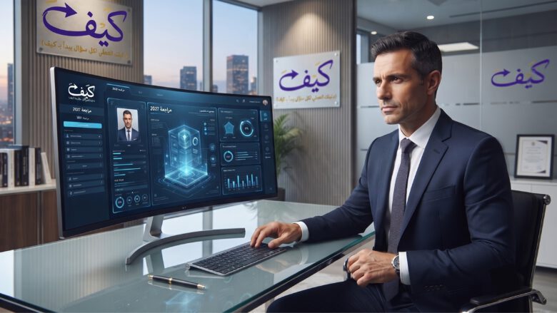 رجل أعمال يراجع سيرة ذاتية رقمية مرفقة مع خطاب تعريف متطور لعام 2027