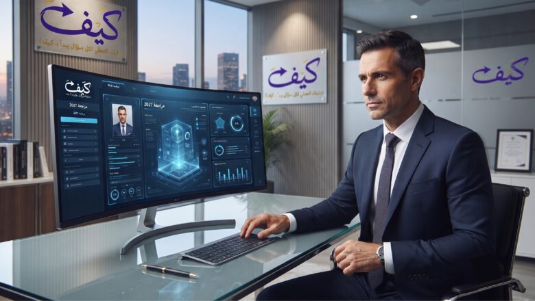 رجل أعمال يراجع سيرة ذاتية رقمية مرفقة مع خطاب تعريف متطور لعام 2027
