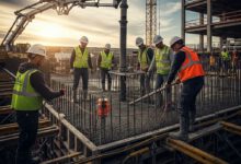تنفيذ أعمال صب الخرسانة في موقع إنشائي حديث لعام 2027