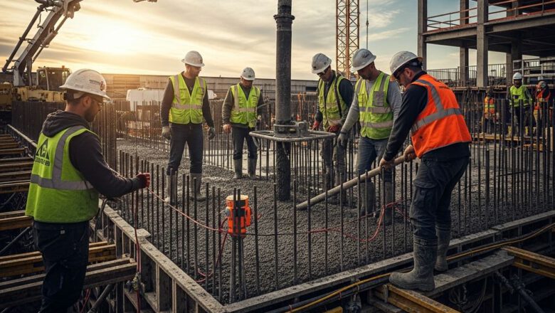 تنفيذ أعمال صب الخرسانة في موقع إنشائي حديث لعام 2027