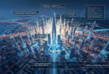 مخطط رقمي يوضح تطبيق معيار NEOM لتسمية عناصر BIM في مدينة ذكية.