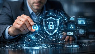 صورة توضيحية لحماية البيانات عند استخدام ChatGPT وGemini تحتوي على كلمة حماية البيانات