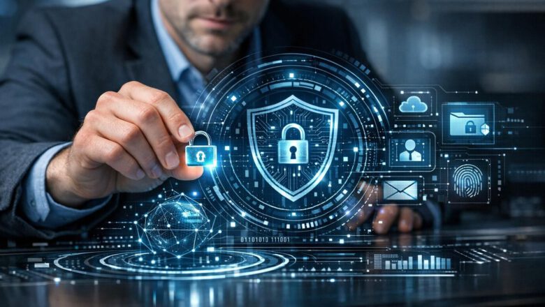 صورة توضيحية لحماية البيانات عند استخدام ChatGPT وGemini تحتوي على كلمة حماية البيانات