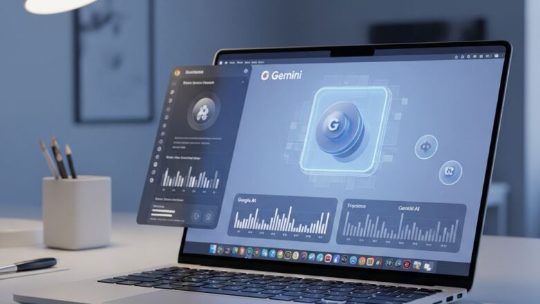 واجهة Gemini المتطورة في متصفح جوجل كروم لعام 2027 داخل بيئة عمل مستقبلية