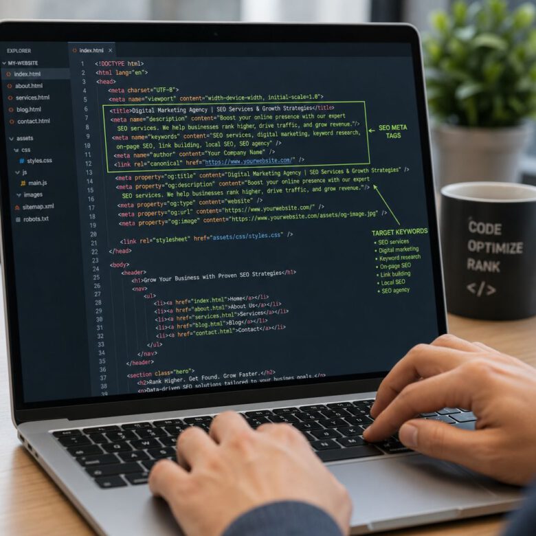 خبير يقوم بتحسين محركات البحث SEO لصفحة ويب