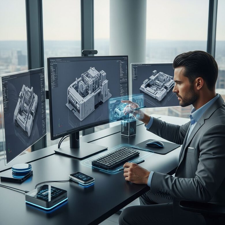 مهندس محترف يستغل كامل طاقة جهازه في التصميم ثلاثي الأبعاد - تشغيل عدة برامج هندسية بكفاءة عالية