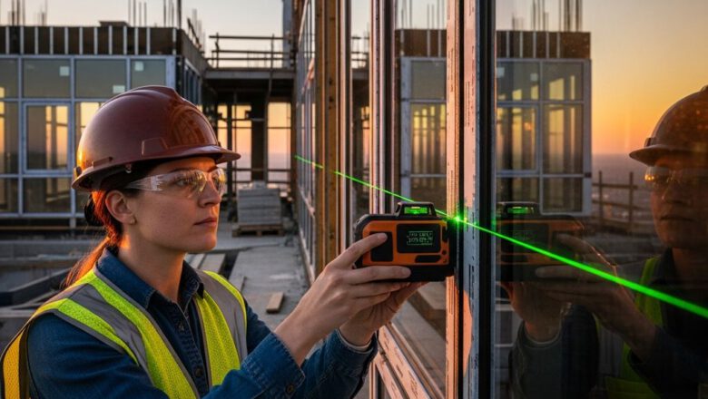 مهندس يفحص جودة تركيب النوافذ في موقع إنشائي حديث لعام 2027