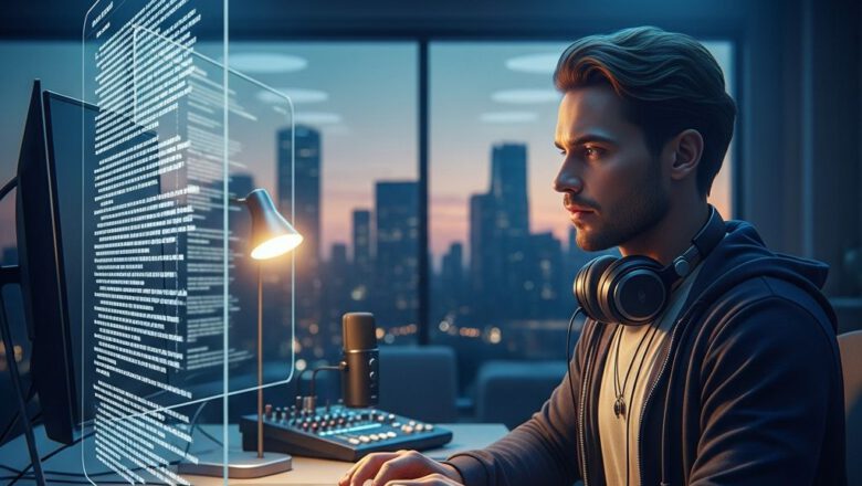 صانع محتوى يكتب سيناريو لإنشاء فيديوهات تعليمية باستخدام تقنيات حديثة