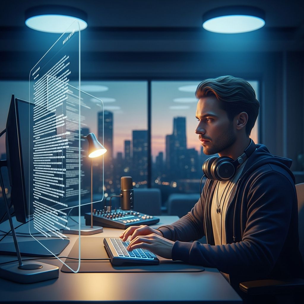 صانع محتوى يكتب سيناريو لإنشاء فيديوهات تعليمية باستخدام تقنيات حديثة