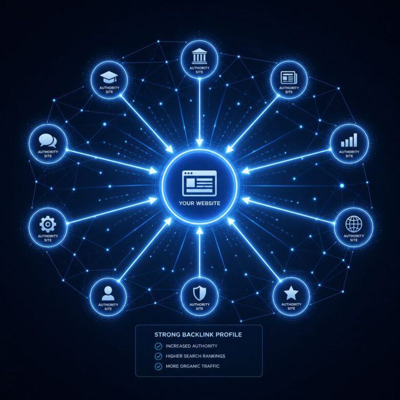 شبكة من الروابط الخلفية القوية تشير إلى موقع إلكتروني لزيادة الترافيك- زيادة زوار موقعك 10 أضعاف