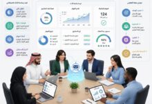 فريق عمل ناجح يتعاون باستخدام أدوات الإدارة والتقنيات الحديثة