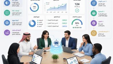فريق عمل ناجح يتعاون باستخدام أدوات الإدارة والتقنيات الحديثة