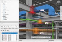 نموذج BIM يوضح تعارضات بين العناصر الإنشائية وأنظمة الخدمات