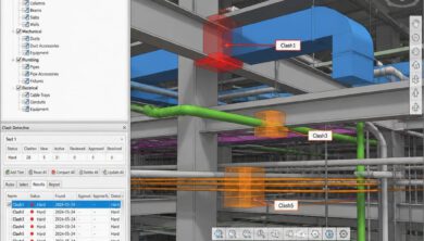 نموذج BIM يوضح تعارضات بين العناصر الإنشائية وأنظمة الخدمات