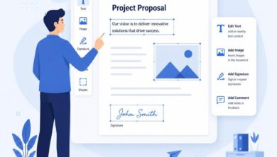 شخص يقوم بتعديل ملف PDF مجانًا باستخدام واجهة رقمية حديثة