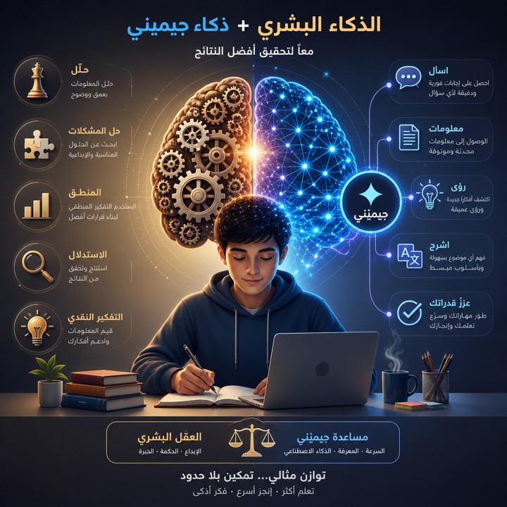 مفهوم التوازن بين التفكير النقدي للطالب ومساعدة الذكاء الاصطناعي