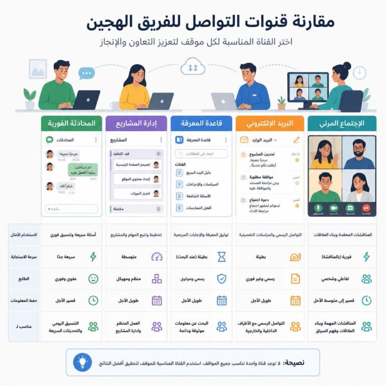 قنوات التواصل وأدوات إدارة العمل في فريق هجين - كيفية بناء فريق عمل ناجح