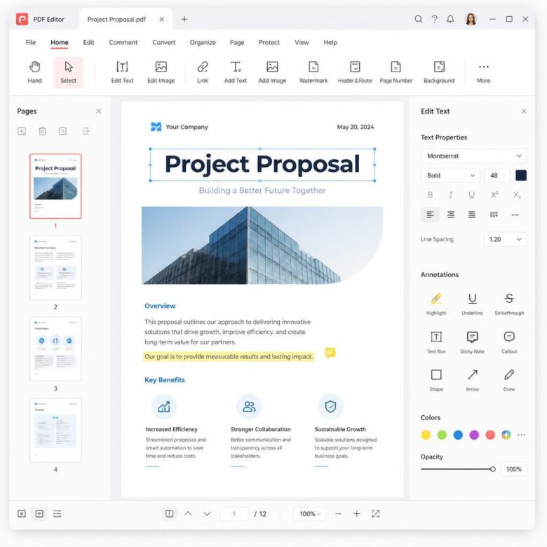واجهة برنامج PDFgear المجاني لتعديل ملفات PDF بسهولة - من أفضل برامج PDF