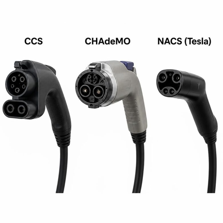مقارنة بين أنواع مقابس شحن السيارات الكهربائية: CCS، CHAdeMO، و NACS - دليل اختيار السيارة الكهربائية المثالية
