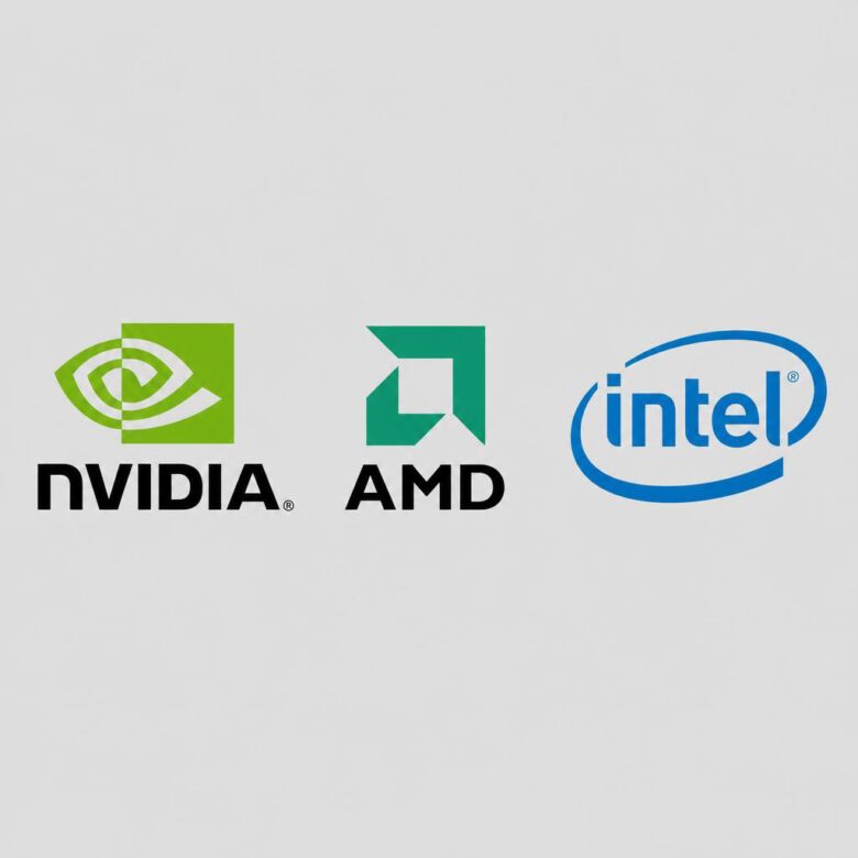 شعارات الشركات الثلاث الكبرى المصنعة لكروت الشاشة: NVIDIA, AMD, و Intel - كيفية تحديث تعريف كرت الشاشة
