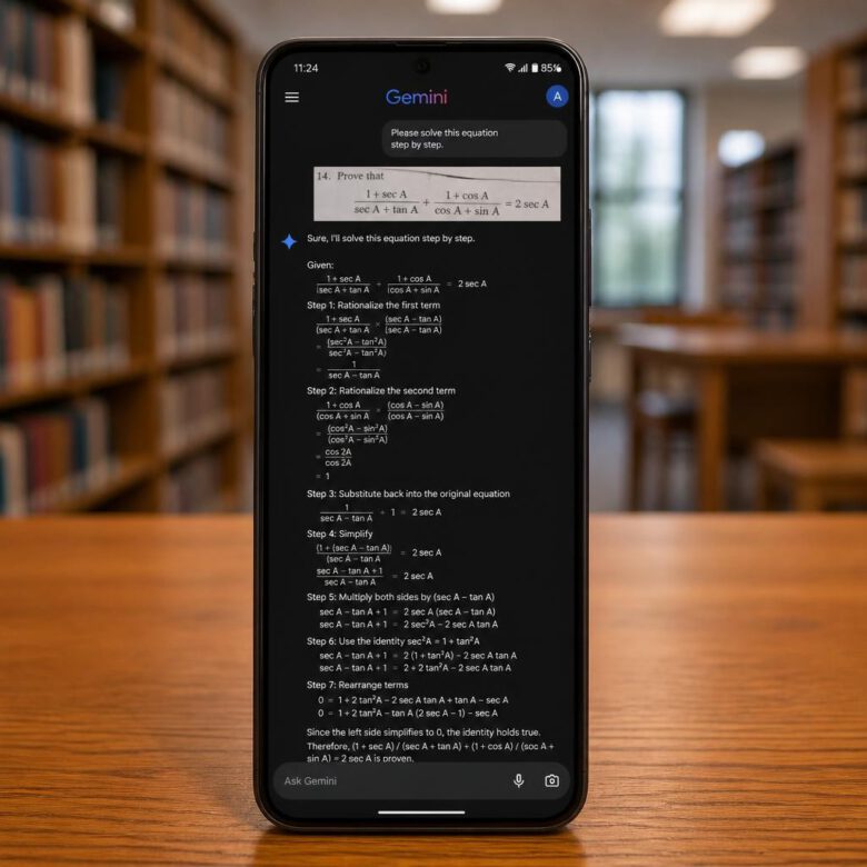 استخدام كاميرا الهاتف لتحليل مسألة رياضية عبر Gemini