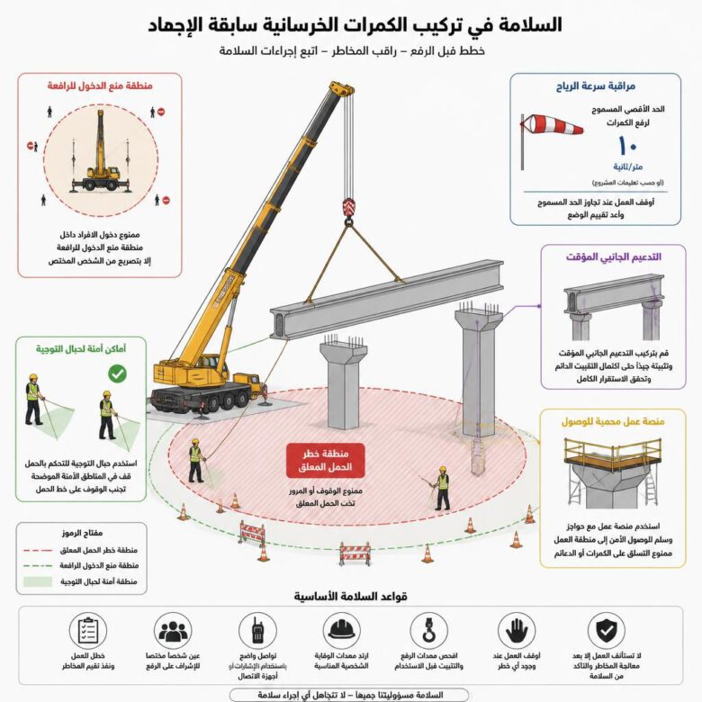 ضوابط سلامة رفع وتثبيت كمرات الجسور سابقة الإجهاد - تركيب الكمرات الخرسانية مسبقة الإجهاد
