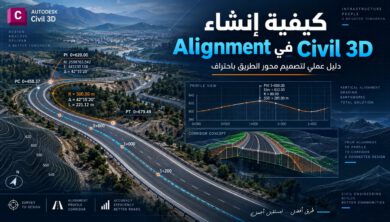 تصميم محور طريق Alignment في برنامج Civil 3D فوق سطح طبوغرافي
