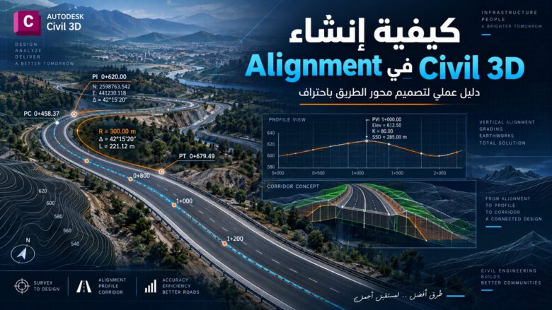 تصميم محور طريق Alignment في برنامج Civil 3D فوق سطح طبوغرافي