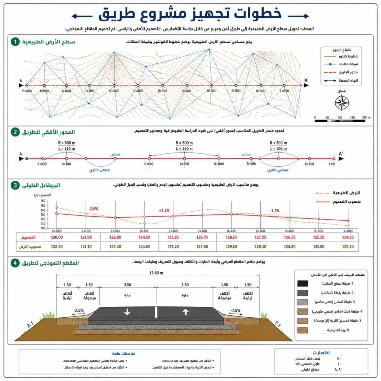 تجهيز سطح الأرض والمحور والبروفايل والمقطع قبل إنشاء الكوريدور - كيفية عمل Corridor في Civil 3D.