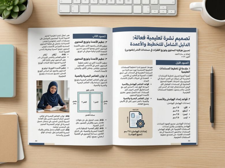 مستند عربي منسق في أعمدة مع هوامش واضحة - كيفية تنسيق ملف Word باحتراف.