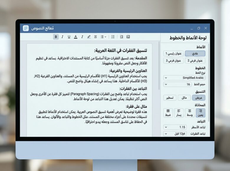 لوحة تنسيق الخطوط والأنماط في مستند عربي - كيفية تنسيق ملف Word باحتراف.