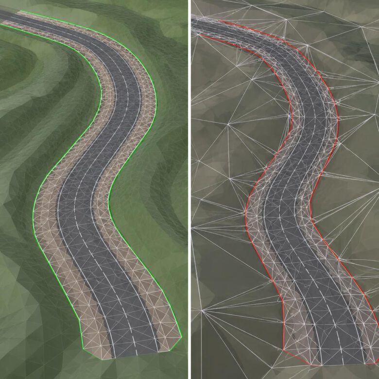 سطح TIN لطريق مع حد خارجي يمنع المثلثات الممتدة خارج نطاق الطريق - كيفية استخراج Surface من Corridor في Civil 3D.