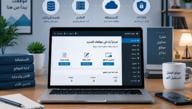حاسوب يعرض إعداد موقع ووردبريس مع رموز قاعدة البيانات والحماية