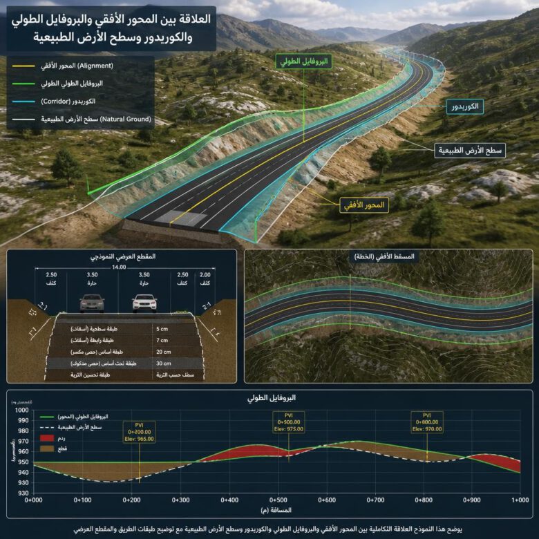 ربط Alignment بالبروفايل والكوريدور في مشروع طريق - كيفية إنشاء Alignment في Civil 3D.