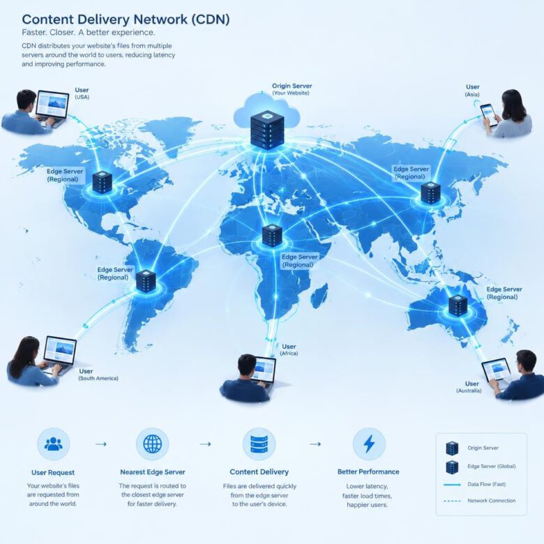 شبكة توصيل المحتوى CDN لتسريع تحميل الموقع - تحسين أداء الموقع الإلكتروني.