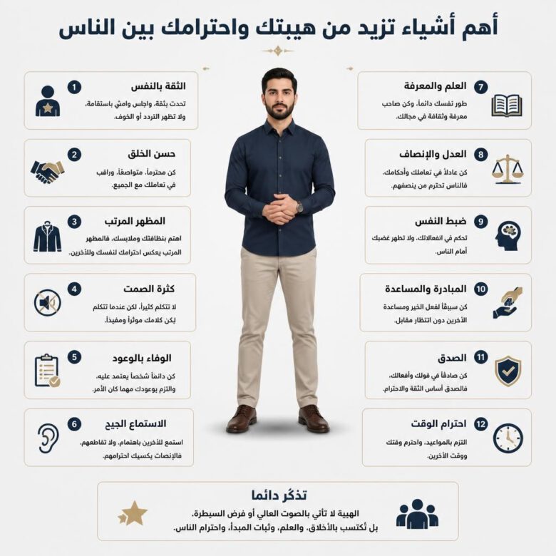 أسرار الهيبة والاحترام: الدليل الشامل لبناء الكاريزما والمكانة الاجتماعية الرفيعة - كيف تكون لك هيبة بين الناس.