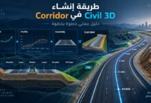 نموذج ثلاثي الأبعاد لكوريدور طريق يربط المحور والبروفايل والمقطع العرضي في Civil 3D