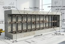 توضيح هندسي لطول التراكب بين سيخين من حديد التسليح داخل الخرسانة