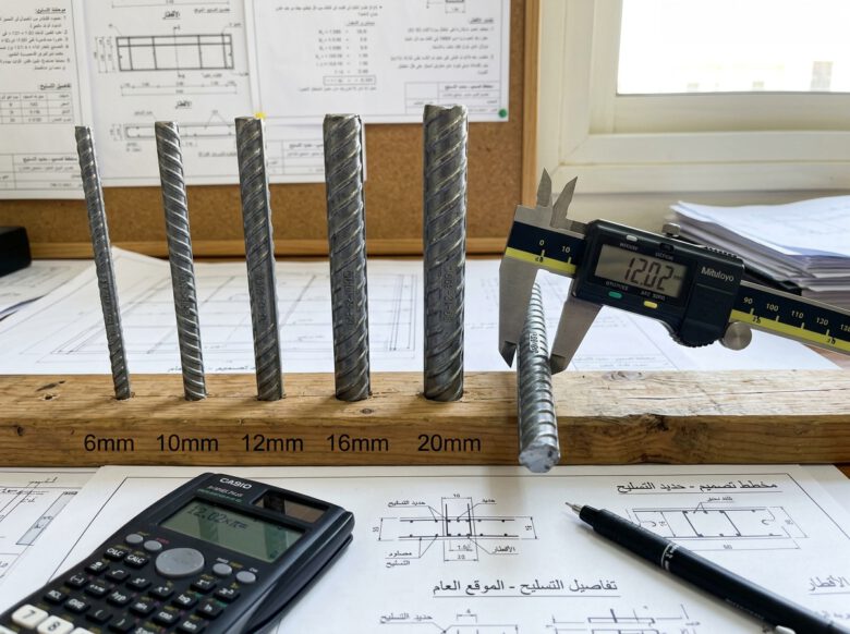 قياس القطر الاسمي لأسياخ حديد التسليح بالورنية الرقمية لحساب وزن المتر الطولي - كيفية حساب وزن حديد التسليح.