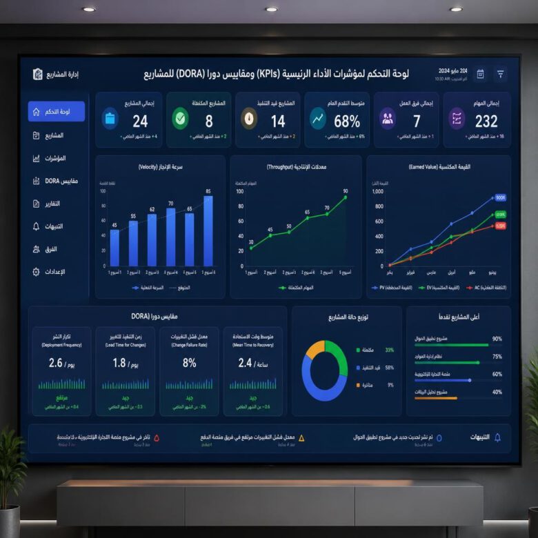 لوحة بيانات لمؤشرات قياس نجاح المشاريع الرقمية ومقاييس الأداء الحديثة